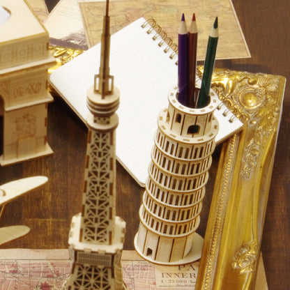Wooden Art wa-gu-mi Leaning Tower of Pisa Pen Stand