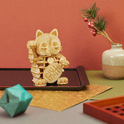 Wooden Art wa-gu-mi Maneki Neko (Lucky Cat)