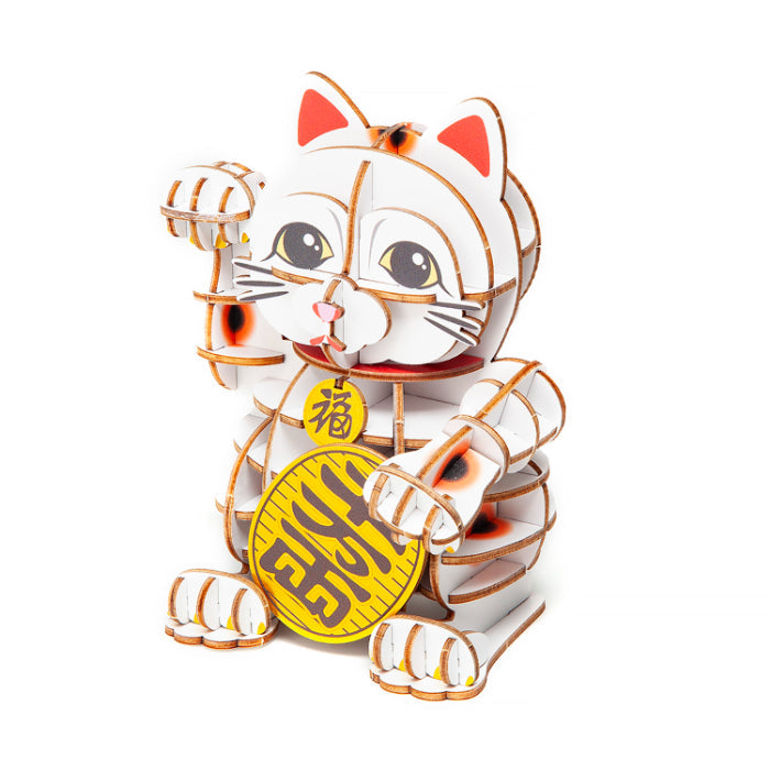 Wooden Art wa-gu-mi Lucky Cat (Beckoning Cat) Color Version