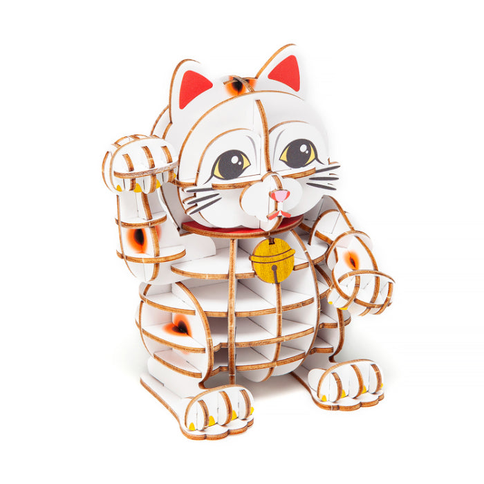 Wooden Art wa-gu-mi Lucky Cat (Beckoning Cat) Color Version