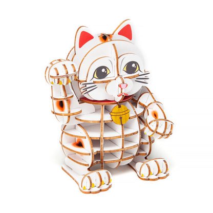 Wooden Art wa-gu-mi Lucky Cat (Beckoning Cat) Color Version