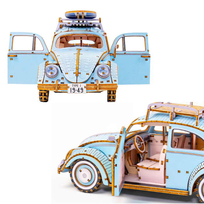Wooden Art wa-gu-mi Vintage Volkswagen Beetle (Type 1) 1949 Blue