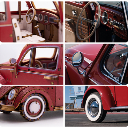 Wooden Art wa-gu-mi  Vintage Volkswagen Beetle (Type 1) 1949 Red